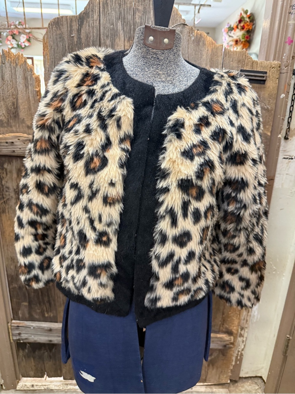 Vintage Faux Leopard Print Jacket - Black/Beige